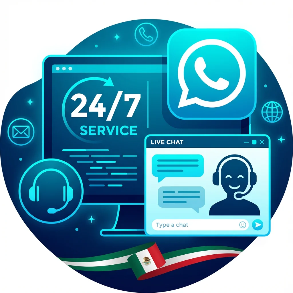 Soporte al cliente 24/7 - WhatsApp, chat en vivo y correo